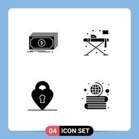 4 User Interface Solid Glyph Pack of modern Signs and Symbols of cash lock funds living private Editable Vector Design Elements