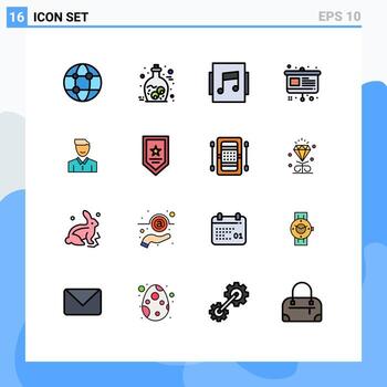 Modern Set of 16 Flat Color Filled Lines and symbols such as face avatar album presentation chart Editable Creative Vector Design Elements