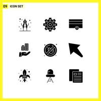 Mobile Interface Solid Glyph Set of 9 Pictograms of left place up no sustainable Editable Vector Design Elements