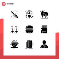 Modern Set of 9 Solid Glyphs and symbols such as burger gemstone agriculture fashion plant Editable Vector Design Elements