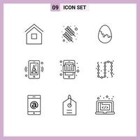 Set of 9 Vector Outlines on Grid for education router quinn feather iot egg Editable Vector Design Elements