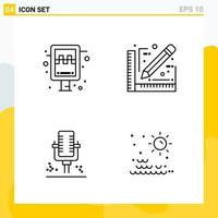 Collection of 4 Universal Line Icons Icon Set for Web and Mobile vector