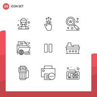 9 Outline concept for Websites Mobile and Apps folder learning touch e seo Editable Vector Design Elements