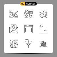 9 Black Icon Pack Outline Symbols Signs for Responsive designs on white background 9 Icons Set vector