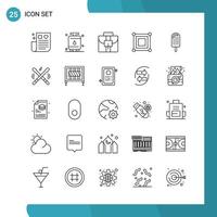 Vector Pack of 25 Outline Symbols Line Style Icon Set on White Background for Web and Mobile