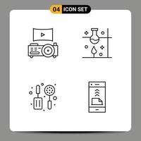 Modern Set of 4 Filledline Flat Colors and symbols such as cinema skimmer laboratory science experiment communication Editable Vector Design Elements