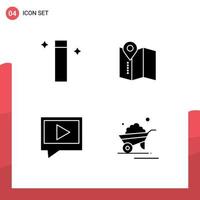 Pack of 4 Modern Solid Glyphs Signs and Symbols for Web Print Media such as magic barrow location video trolley Editable Vector Design Elements