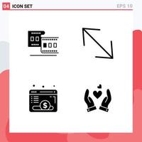 Editable Vector Line Pack of 4 Simple Solid Glyphs of camera website strip scale hand Editable Vector Design Elements