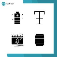 Vector Pack of 4 Glyph Symbols Solid Style Icon Set on White Background for Web and Mobile