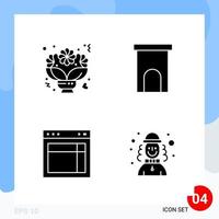 Modern Pack of 4 Icons Solid Glyph Symbols isolated on White Backgound for Website designing vector