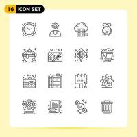 Universal Icon Symbols Group of 16 Modern Outlines of ladybird beetle service share data Editable Vector Design Elements