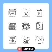 9 Line Black Icon Pack Outline Symbols for Mobile Apps isolated on white background 9 Icons Set vector