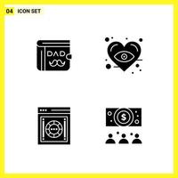 4 Icon Set Simple Solid Symbols Glyph Sign on White Background for Website Design Mobile Applications and Print Media vector