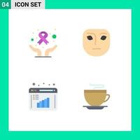 Flat Icon Pack of 4 Universal Symbols of care data computation world day thoughtful tea Editable Vector Design Elements