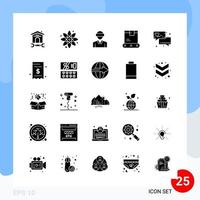 Modern Pack of 25 Icons Solid Glyph Symbols isolated on White Backgound for Website designing vector