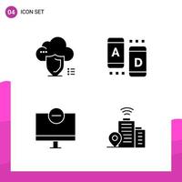 Glyph Icon set Pack of 4 Solid Icons isolated on White Background for responsive Website Design Print and Mobile Applications vector