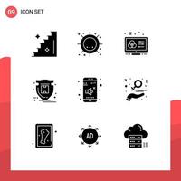 Pictogram Set of 9 Simple Solid Glyphs of off shield creative protection designer Editable Vector Design Elements