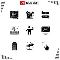 9 Icons Solid Style Grid Based Creative Glyph Symbols for Website Design Simple Solid Icon Signs Isolated on White Background 9 Icon Set vector