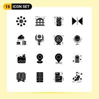 Group of 16 Modern Solid Glyphs Set for automation network drink cloud horizontal Editable Vector Design Elements