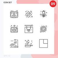 User Interface Pack of 9 Basic Outlines of sign celebration red birthday wifi Editable Vector Design Elements