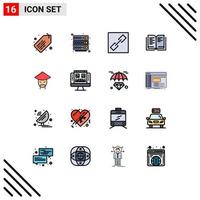 Modern Set of 16 Flat Color Filled Lines Pictograph of computer chinese link monk emperor Editable Creative Vector Design Elements