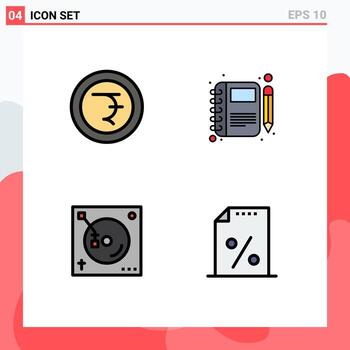 User Interface Pack of 4 Basic Filledline Flat Colors of coin music diary notebook sound Editable Vector Design Elements
