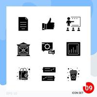 Modern Pack of 9 Icons Solid Glyph Symbols isolated on White Backgound for Website designing vector