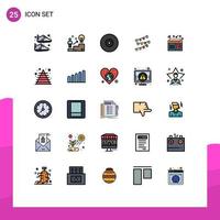 Pictogram Set of 25 Simple Filled line Flat Colors of birthday celebrations solution lights dvd Editable Vector Design Elements