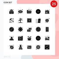 Universal Icon Symbols Group of 25 Modern Solid Glyphs of testing development target right arrows Editable Vector Design Elements