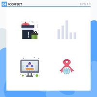 Group of 4 Modern Flat Icons Set for gift marketing party signal care Editable Vector Design Elements