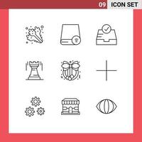 conjunto de 9 iconos de interfaz de usuario modernos símbolos signos para estrategia de hardware de bastión de navidad castillo elementos de diseño de vectores editables