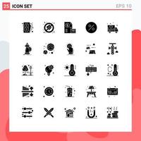 User Interface Pack of 25 Basic Solid Glyphs of transport delivery cash percent payment Editable Vector Design Elements