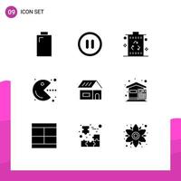 Editable Vector Line Pack of 9 Simple Solid Glyphs of construction building garbage play fun Editable Vector Design Elements