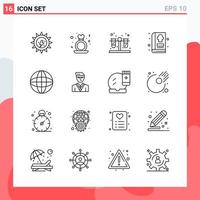 colección de 16 iconos vectoriales en estilo de línea símbolos de esquema modernos para web y signo de icono de línea móvil aislado en fondo blanco 16 iconos vector