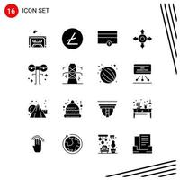 Collection of 16 Vector Icons in solid style Pixle Perfect Glyph Symbols for Web and Mobile Solid Icon Signs on White Background 16 Icons