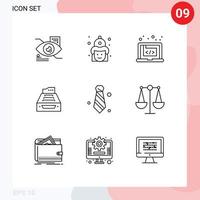 9 User Interface Outline Pack of modern Signs and Symbols of data accounting hat files marketing Editable Vector Design Elements