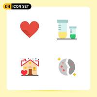 Set of 4 Vector Flat Icons on Grid for heart favorite favorite science astronomy Editable Vector Design Elements