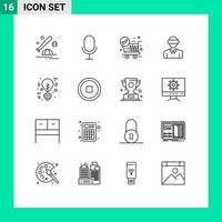 Modern Set of 16 Outlines Pictograph of bulb technology check reality glasses Editable Vector Design Elements