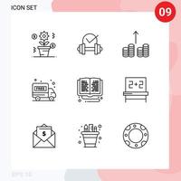 Mobile Interface Outline Set of 9 Pictograms of online learning library cash education delivery van Editable Vector Design Elements