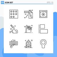 iconos de estilo moderno de 9 líneas delinean símbolos para uso general signo de icono de línea creativa aislado sobre fondo blanco paquete de 9 iconos vector