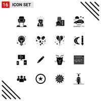 Solid Glyph Pack of 16 Universal Symbols of campaigns rain building car office Editable Vector Design Elements