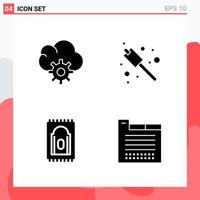 Collection of 4 Vector Icons in solid style Modern Glyph Symbols for Web and Mobile Solid Icon Sign Isolated on White Background 4 Icons