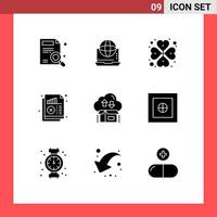 Pack of 9 Modern Solid Glyphs Signs and Symbols for Web Print Media such as monitoring analysis network document rose Editable Vector Design Elements