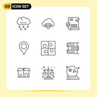 9 iconos creativos signos y símbolos modernos de parte marcador señal mapa escudo elementos de diseño vectorial editables vector