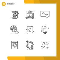 Group of 9 Modern Outlines Set for food setting draw gear research Editable Vector Design Elements