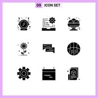 9 User Interface Solid Glyph Pack of modern Signs and Symbols of bubbles chat takoyaki spring floral Editable Vector Design Elements