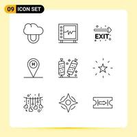 Mobile Interface Outline Set of 9 Pictograms of christmas location exit travel beach Editable Vector Design Elements