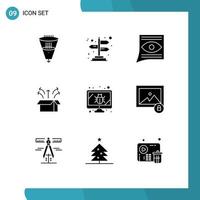 conjunto de 9 iconos de interfaz de usuario modernos signos de símbolos para el lanzamiento del producto caja de comunicación bandeja de entrada elementos de diseño vectorial editables vector