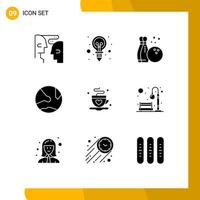 9 Thematic Vector Solid Glyphs and Editable Symbols of coffee social bowling online develop Editable Vector Design Elements