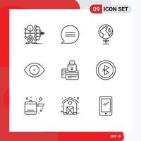 9 Outline concept for Websites Mobile and Apps credit banking eco vision face Editable Vector Design Elements